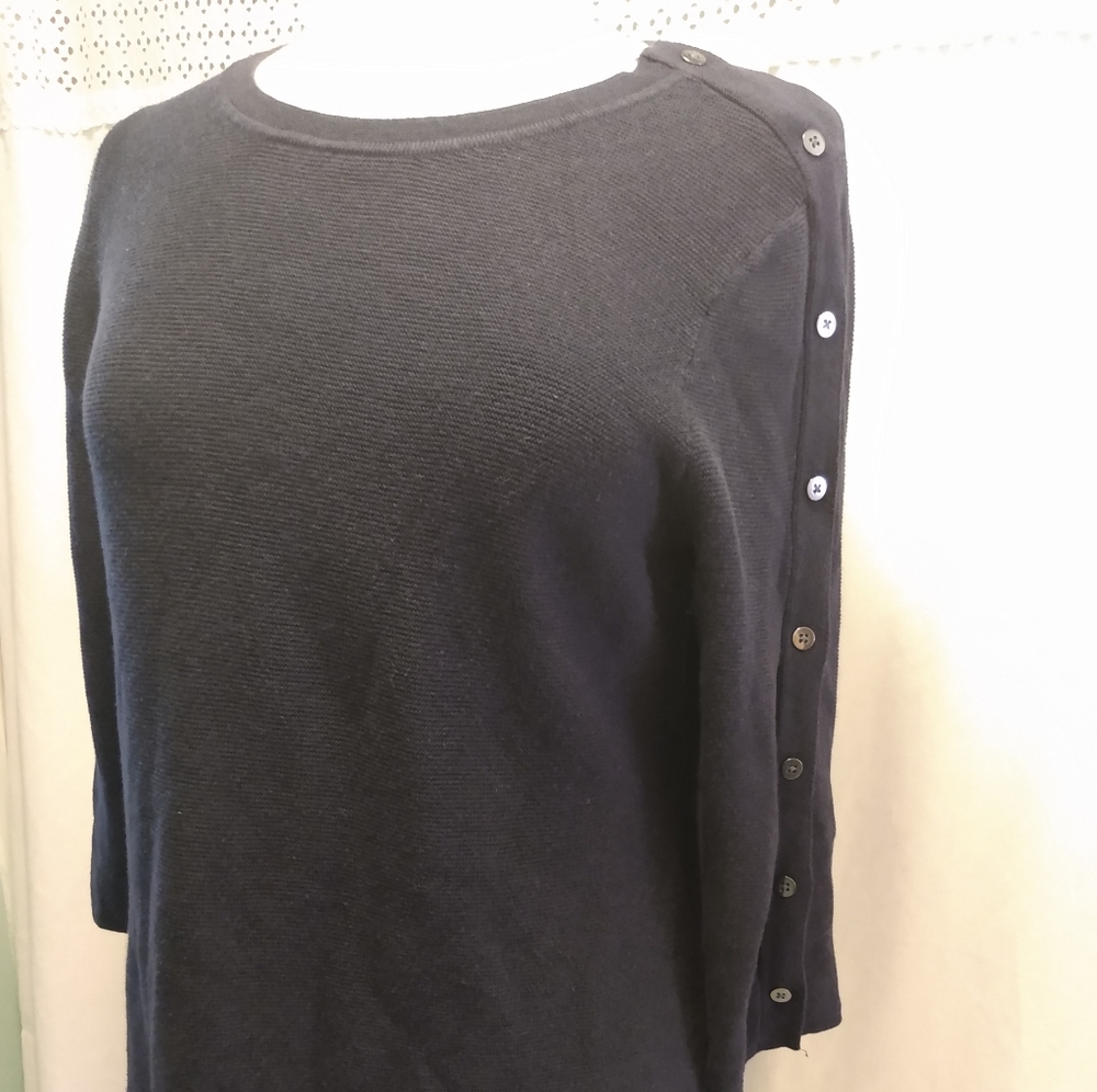 Talbots Large Sweater Knit Top Petites Long Sleeve Shirt Black Cotton Sw…